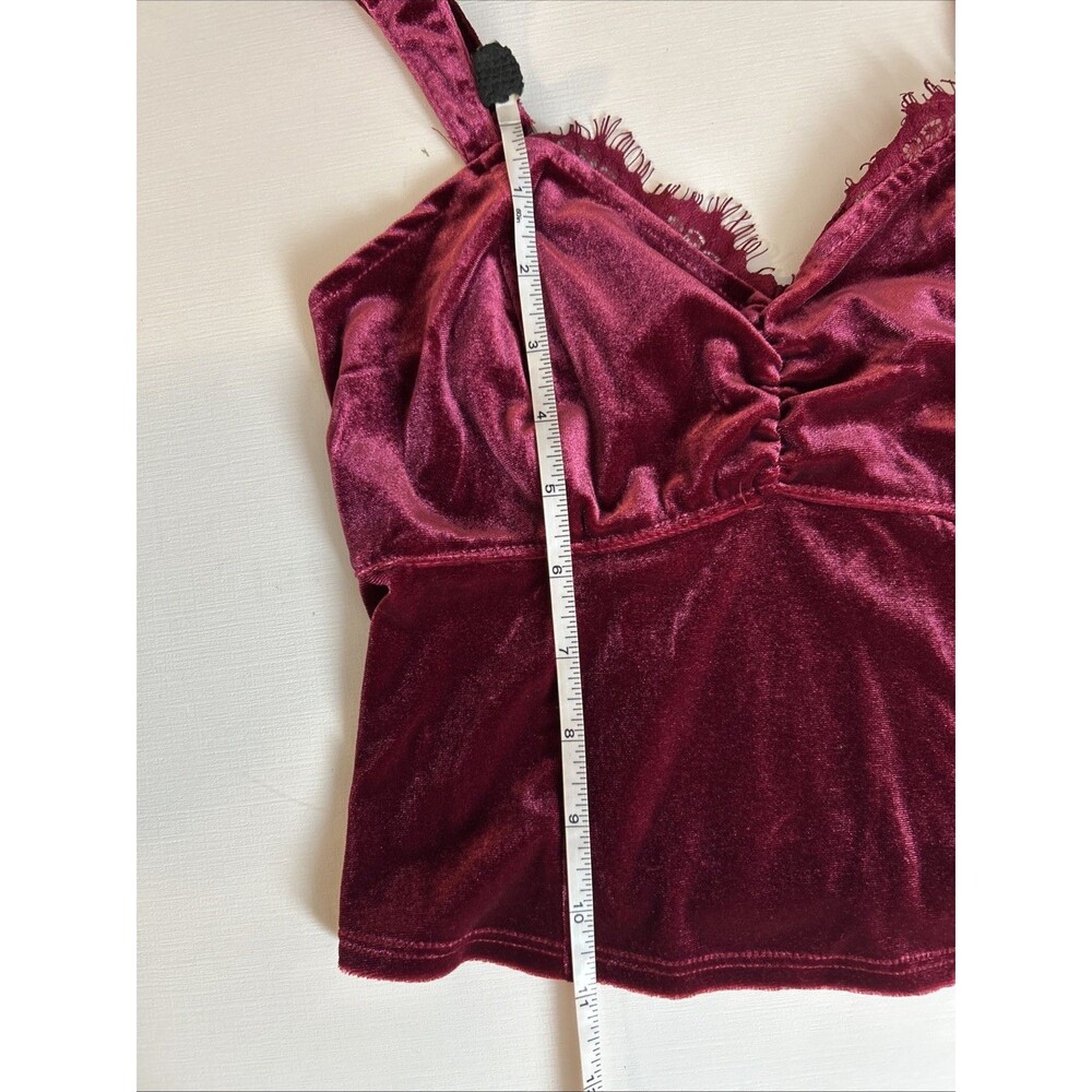Abercrombie & Fitch Velvet Crop Top W Small Burgundy  Smocked Back Tank - Picture 7 of 9